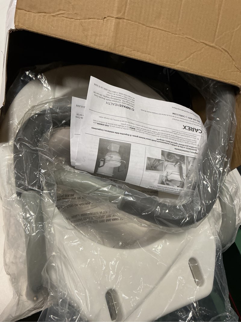 Condition photo showing Good Condition for carex 3.5 inch raised toilet seat with arms, round toilet seat riser, 300 lbs capacity, elevating and raising seat for elderly and handicap, universal, slip-resistant with padded handles, white