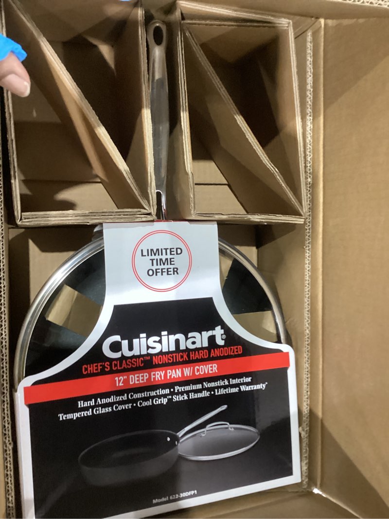 Condition photo showing New/Like New for Cuisinart 12-Inch Deep Fry Pan w/Cover, Chef's Classic Nonstick Hard Anodized Collection, 622-30DFP1