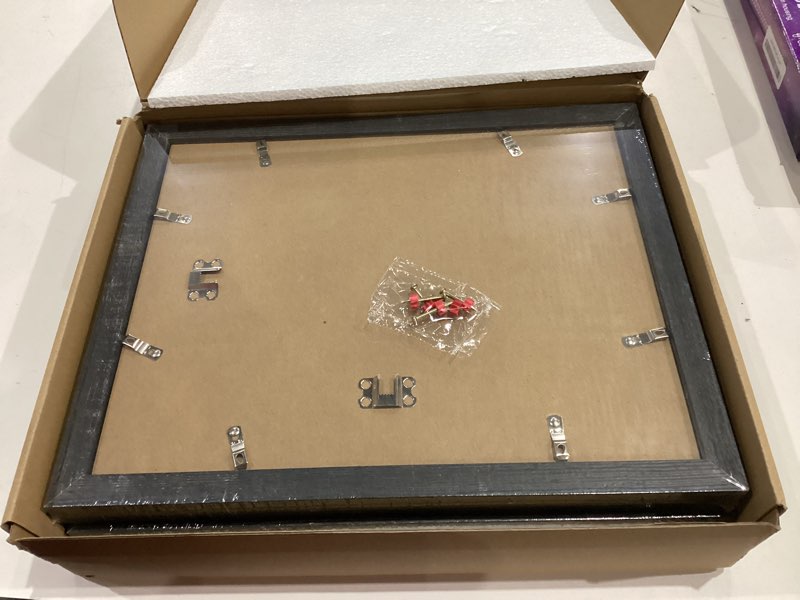Condition photo showing New/Like New for 11x14 Picture Frame Set of 4, Made of Real Glass and Rustic Black Wooden Frame, Display 8x10 Pictures with Mat or 11 x 14 Posters without Mat for Wall Mounting, Gallery Photo Frames Rustic Black 11x14 in