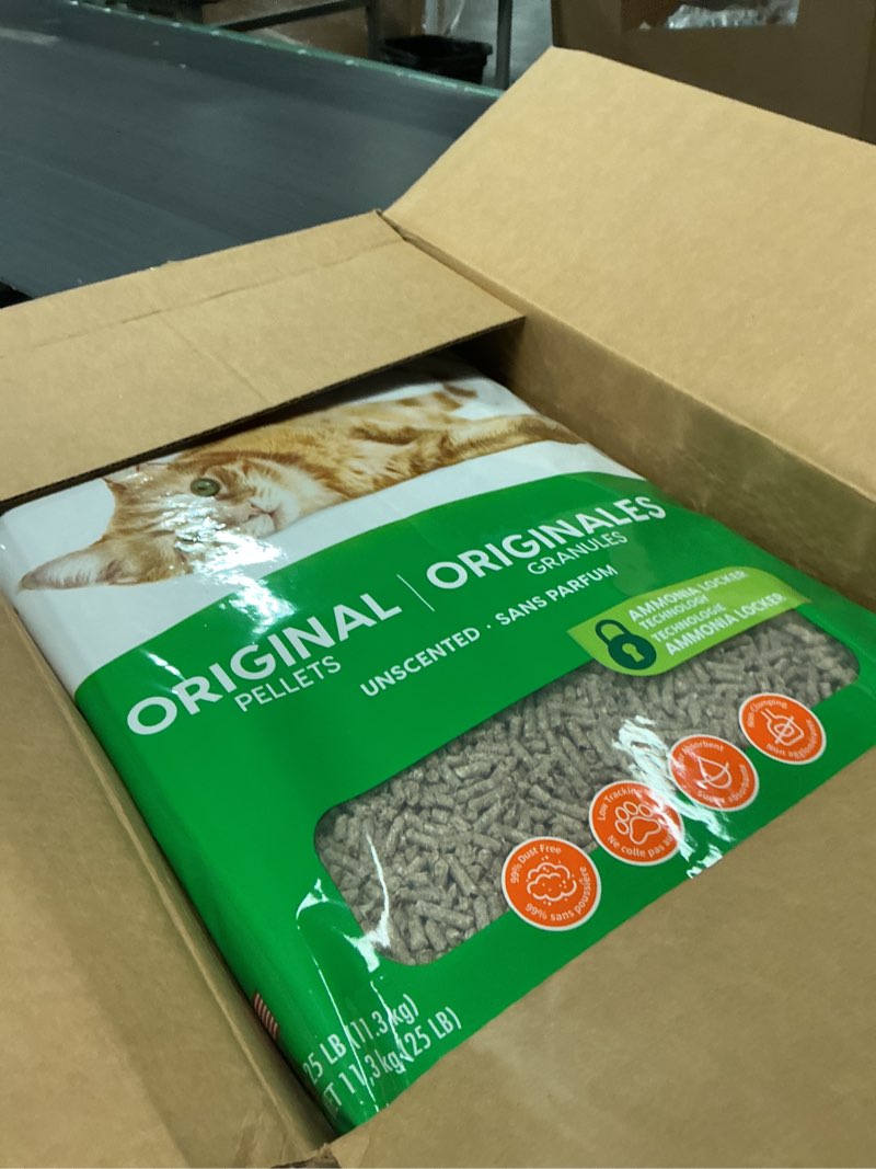 Condition photo showing New/Like New for fresh news recycled paper original pellet cat litter, 25 pound, non-clumping, unscented, made in usa original pellets 25 pounds