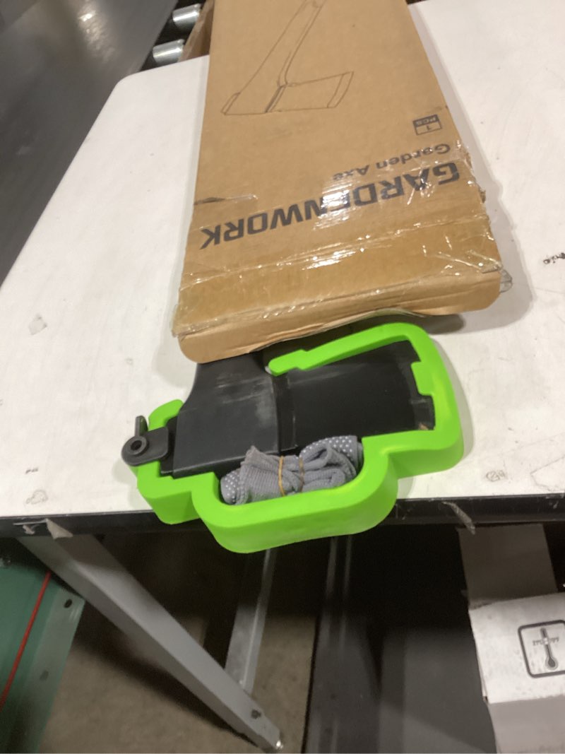 Condition photo showing As Is for gardenwork wood splitting axe,32"chopping axe for heavy duty woood cutting,axe for chopping wood, shock absorber handle and anti slip grip,forged steel blade with protective cover and non slip gloves