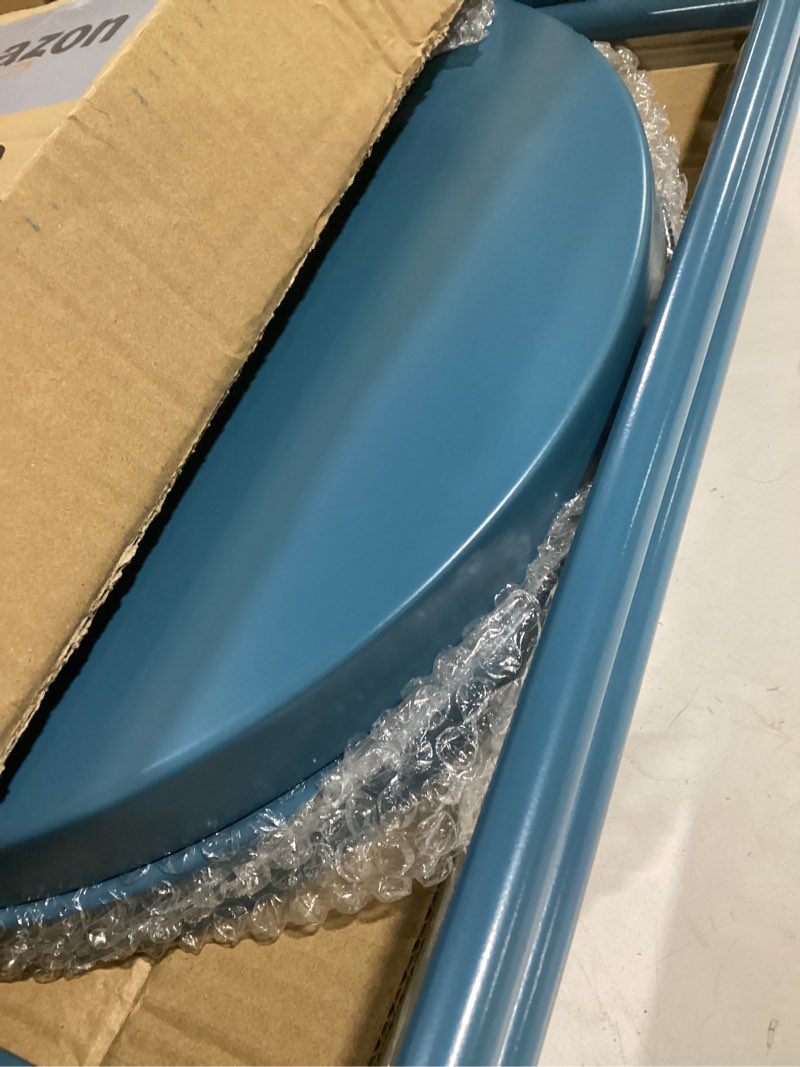 Condition photo showing Good Condition for TeoKJ 2 Tier blue Side Table, Folding Round Metal End Table Small Nightstand with Two Removable Tray for Bedroom Living Room Bedside Small Spaces