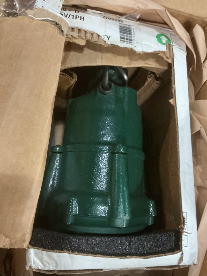 Condition photo showing New/Like New for zoeller m98 flow-mate sump pump - 1/2 hp - cast iron - led power plug - high flow - vortex impeller - stainless steel hardware - factory tested and float operated - submersible sump pump - 115v green submersible,sump pump