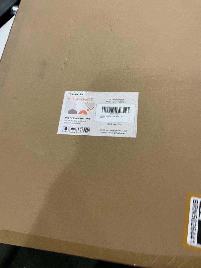 Condition photo showing New/Like New for upsimples 16x24 picture frame, display pictures 14x20 with mat or 16 x 24 without, wall hanging poster frames, white, 1 pack white 16x24