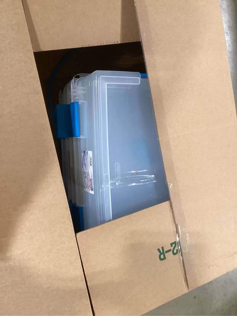 Condition photo showing Good Condition for sterilite 37 qt gasket box, stackable storage bin with latching lid and tight seal, plastic container to organize underbed, clear base and lid, 4-pack
