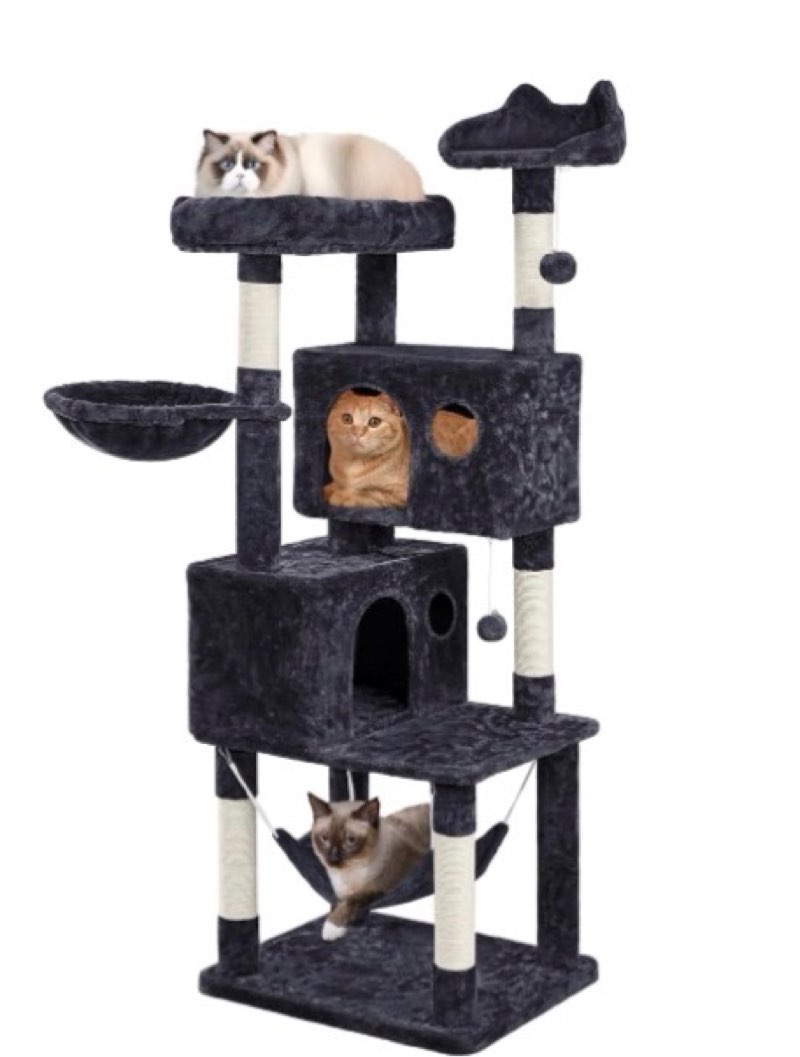 (incomplete)Yaheetech Multil-Level Cat Tree Cat House for Large Cats, 64.5in Cat Tower for Indoor Cats as Modern Activity Center with Scratching Posts & Platform & Perch & Hammock
