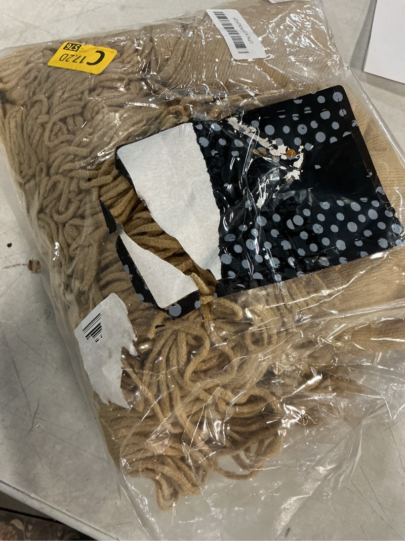 Condition photo showing Good Condition for vonty light brown knitted blanket with tassels fringe 50" x 60", super soft knit throw blanket, farmhouse decorative lightweight blanket for couch, sofa, bed camel brown 50" x 60"