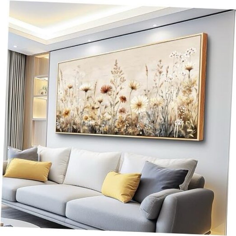 canvas wall art for living 40"l x 20"w abstract ink-wash flower wooden frame