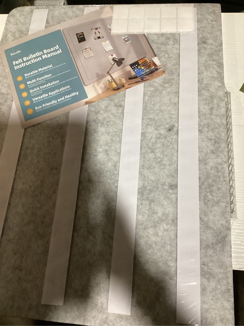 Condition photo showing Good Condition for large felt bulletin board for wall, 24"x18" frameless picture board, soft felt cork board for office, home planning & office wall decor, easy install pin board 24" × 18" light grey