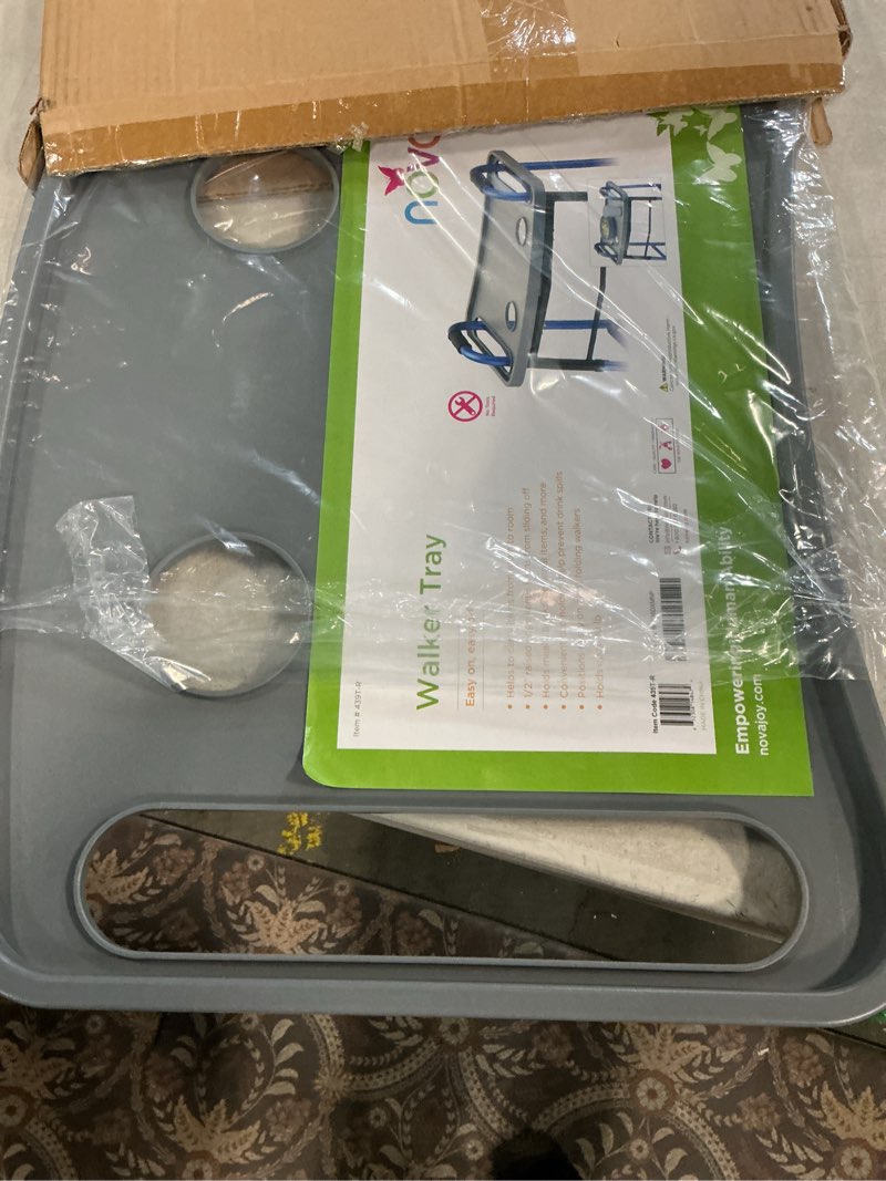 Condition photo showing Good Condition for nova walker tray, food tray with 2 cup holders for folding walker, fits on most folding walkers