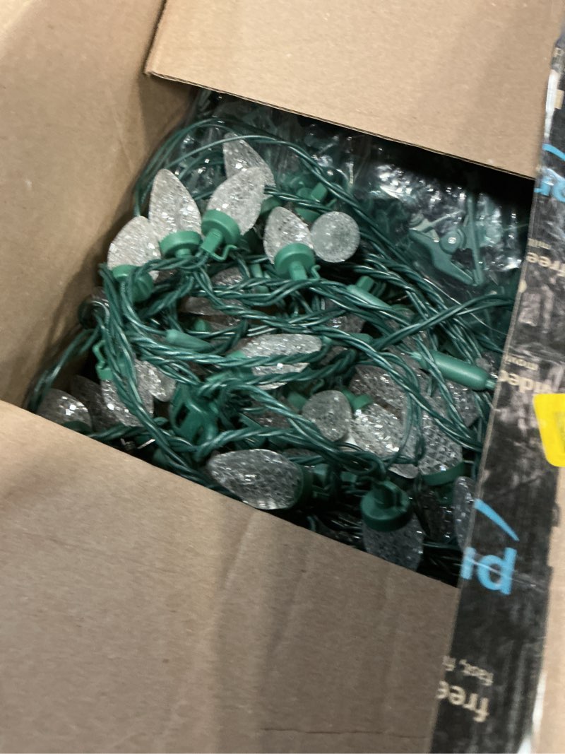 Condition photo showing As Is for C9 68Ft Led Christmas String Lights 100 LED with Quick Clips Outdoor Waterproof Strawberry Lights, Commercial Grade Extendable for Indoor Outside Roofline Patio Home Xmas Decoration, Warm White Warm White 68 Ft