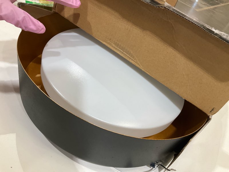 Condition photo showing As Is for Bargeni Flush Mount Ceiling Light,12.5 inch LED Ceiling Light with Night Light,Matte Black with Gold Inside,24W/2700K/3000K/4000K/5000K/6000K/5CCT Selectable,Light Fixtures Ceiling Mount for Bedroom 5CCT with Night Light Mode 12.5 Inch-1 Pack