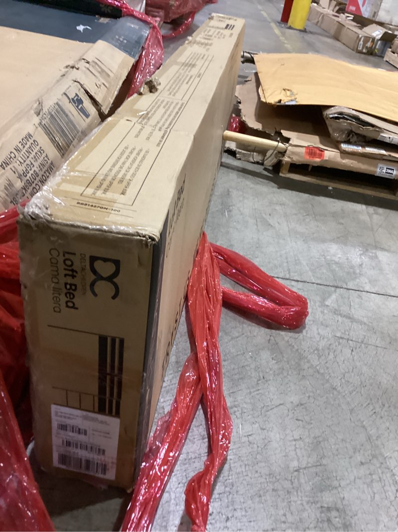Condition photo showing As Is for delta children twin loft bed with guardrail and ladder (coordinates with loft bed tents sold separately), white