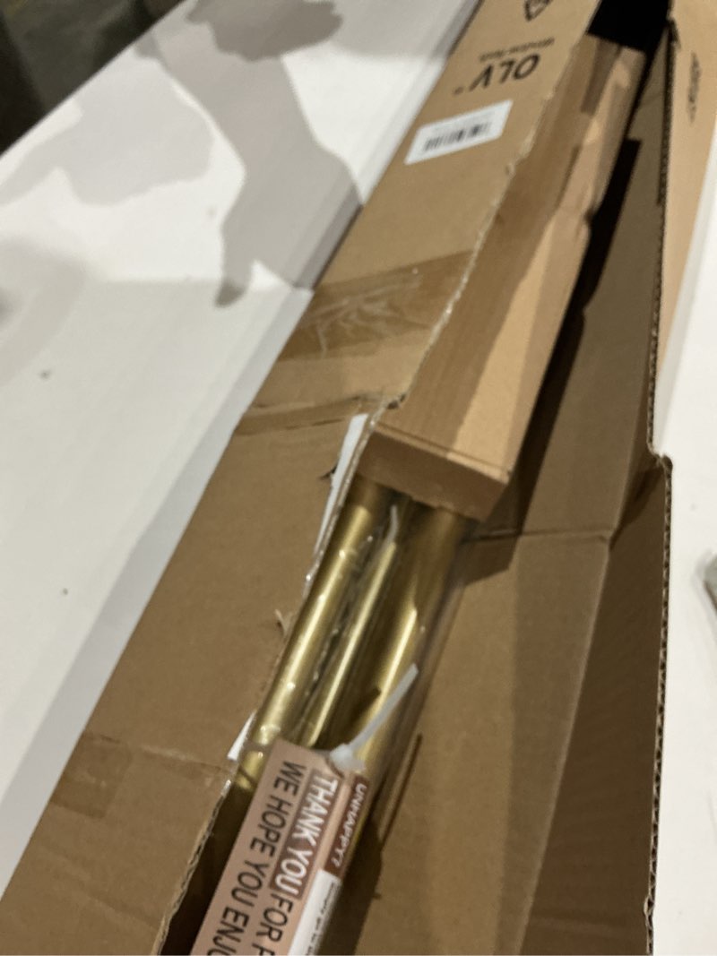 Condition photo showing Good Condition for olv gold double curtain rods for windows 72 to 144 inch(6 to 12 feet),1 inch adjustable dual curtain rod, heavy duty double drapery pole with end cap design for living room, bedroom, farmhouse 72-144 gold