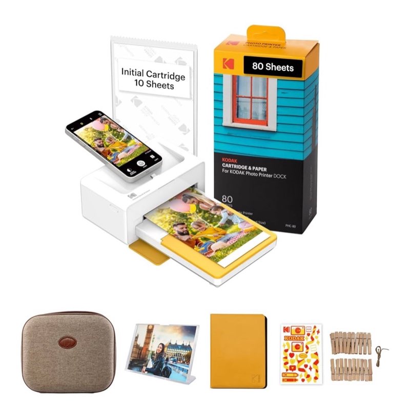 kodak dock plus 4pass instant photo printer (4x6 inches) + 90 sheets gift bundle