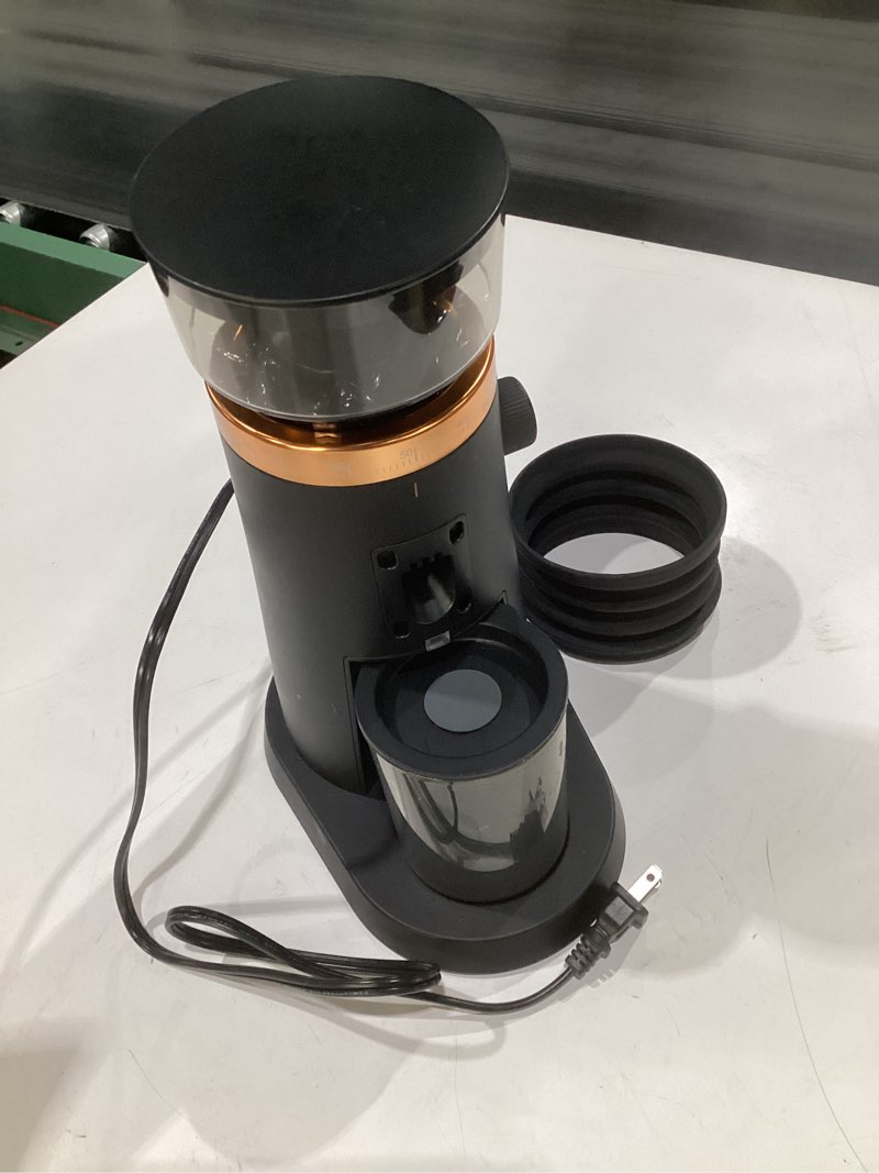 Condition photo showing As Is for (not tested, incomplete parts)amzchef single dose coffee grinder with 75 settings & 40mm burrs | anti-static espresso grinder for home use | low retention magnetic outlet | quiet dc motor | vacuum dosing cup | led light