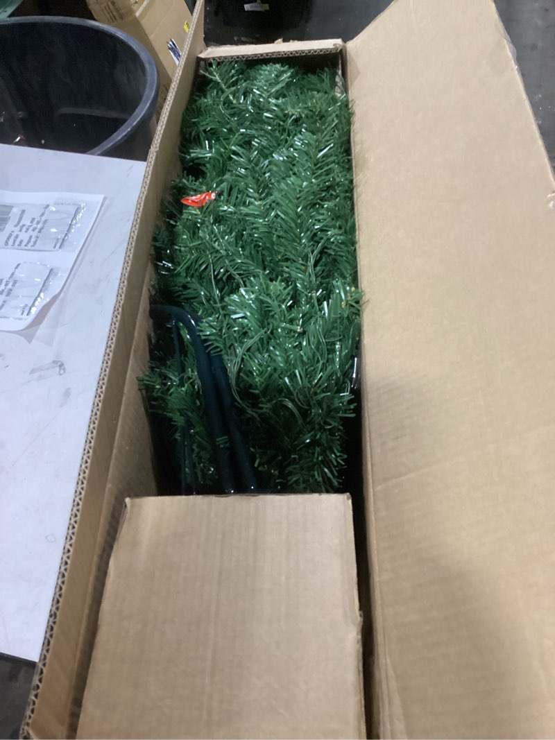 Condition photo showing Good Condition for Yaheetech 4.5ft Pre-lit Spruce Artificial Christmas Tree Snow Flocked Hinges Tree with 100 Multicolor LED Lights & 340 Branch Tips & Metal Stand for Home, Office, Party Decoration, Green & White 4.5ft Green & White