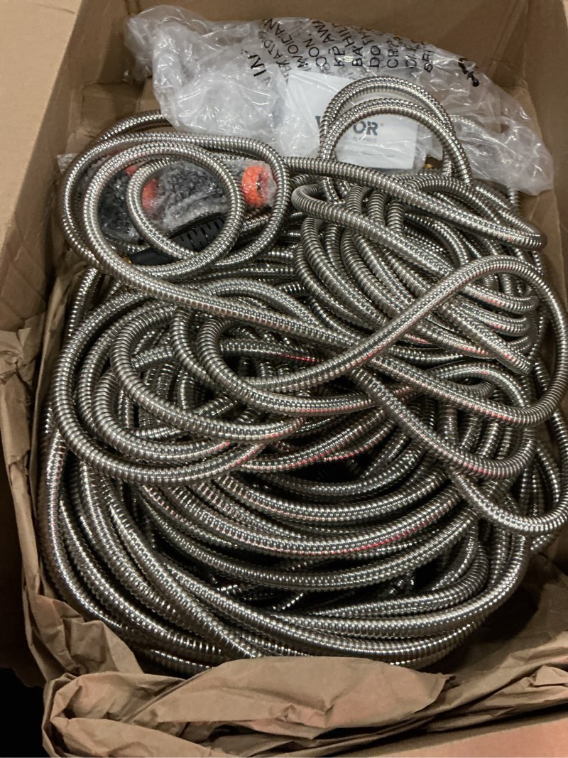 Condition photo showing Good Condition for vevor garden hose metal 150 ft, rust proof stainless steel water hose, heavy duty backyard hose with 10 function nozzle, no-kink & flexible water pipe, lightweight metal hose for yard, outdoor 150 ft with 10 function spray nozzle