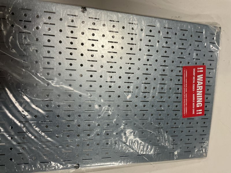 Condition photo showing Good Condition for Wall Control Kitchen Pegboard Organizer Pots and Pans Storage Rack Organization Kit with Metallic Silver Pegboard and White Accessories Metallic Silver Pegboard White Accessories 