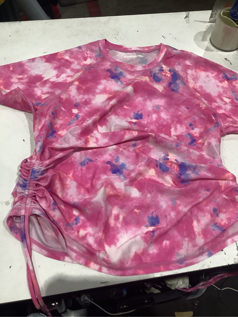 Condition photo showing As Is for women's short sleeve rash guard shirt with uv protection