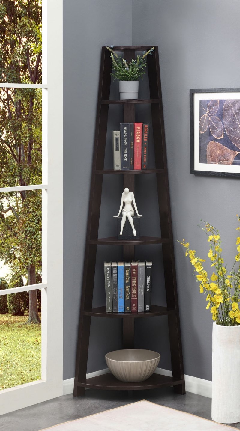 Newport 5 Tier Corner Bookcase in Espresso - Convenience Concepts