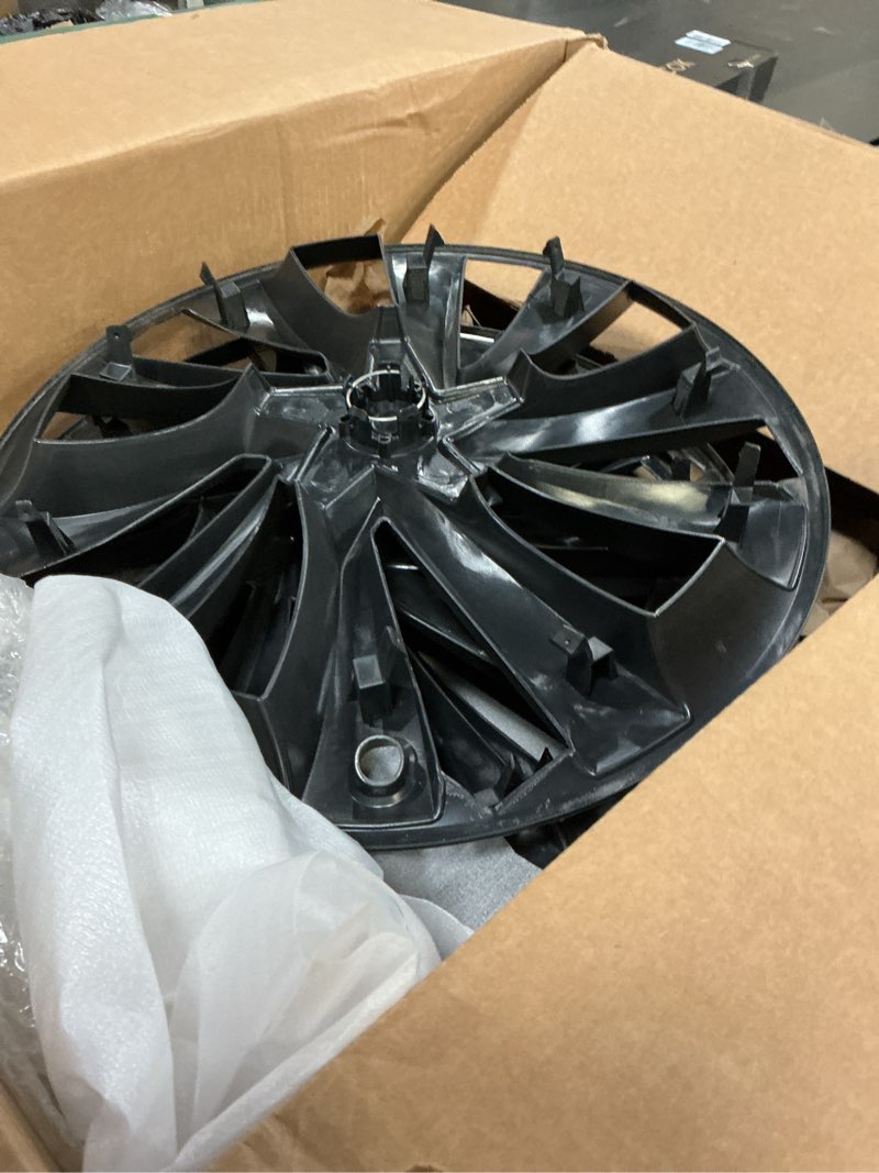 Condition photo showing Good Condition for model y wheel covers 19 inch juniper crossflow 2025 2026,19" hurricane matte black wheel hubcaps compatible with tesla model y accessories 2025 2026 (refreshed juniper only 4pcs) 19 inch 19" hurricane-model y juniper