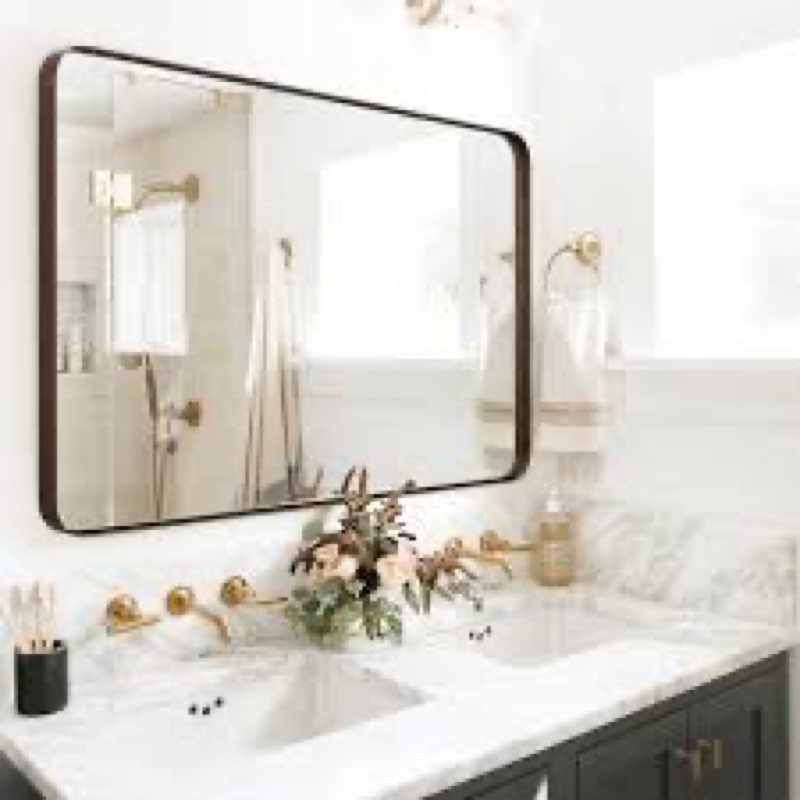ANDY STAR 40x32 Inch Bronze Bathroom Mirror, Rounded Rectangle Oil Rubbed Bronze Mirrors for Bathroo