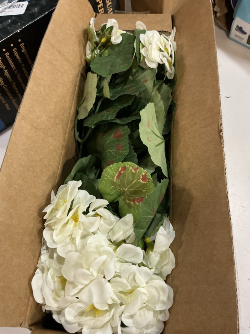 Condition photo showing New/Like New for artificial geranium fake flowers for outdoors decoration, 6 bundles silk geraniums white flower uv resistant look real faux plants for front door garden porch planter patio balcony yard indoor home 6 white