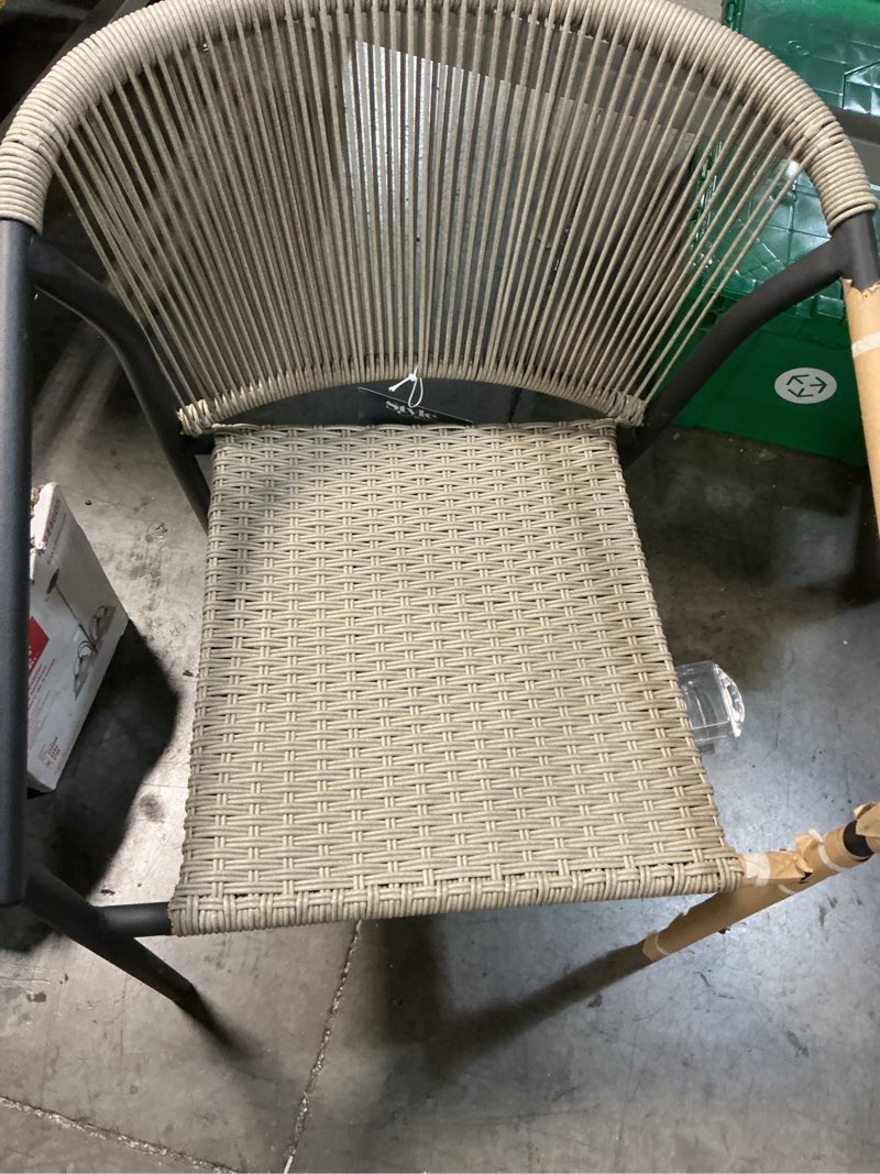 Condition photo showing Good Condition for style selections pelham bay wicker stackable matte black steel frame stationary dining chair with woven seat