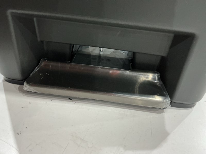 Condition photo showing As Is for (used, broken foot pedal, as is )rubbermaid premier high-capacity step-on trash can, 19 gallon, single or dual stream trash or recycling, charcoal, stainless-steel rim, lid lock, quiet lid, for home/kitchen/garage/apartment metal rim