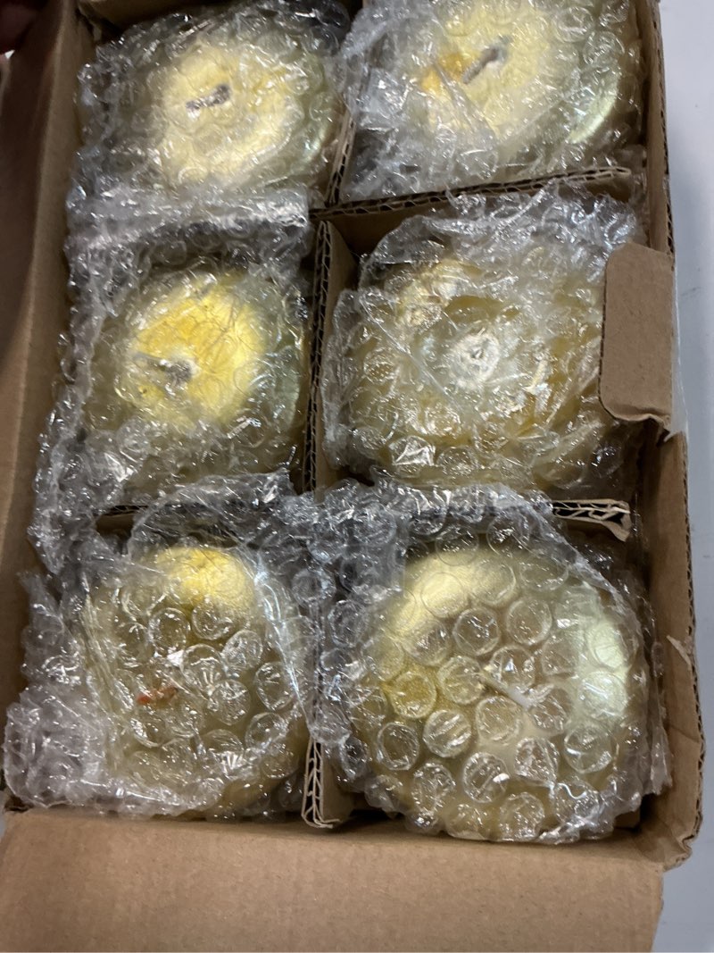 Condition photo showing Good Condition for 3 inch floating candles, 12/24/36/ pack white/gold/red floating candle, long burning and smokeless candle for wedding, birthday, pool, holiday & home decoration unscented (12pack, gold) 12 pack gold