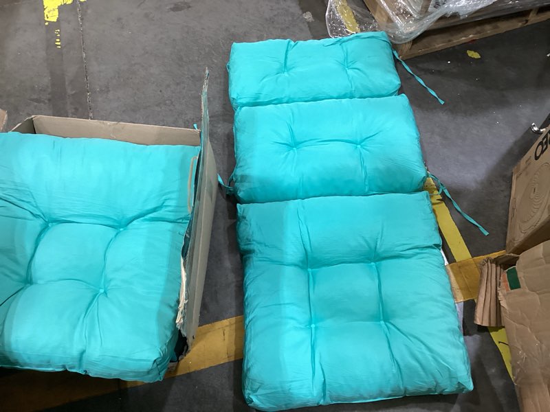 Condition photo showing Good Condition for tangkula patio high back chair cushion, tufted chair seat pads with non-slip string ties, glider rocker replacement cushions for indoor outdoor use, patio wicker furniture cushion (turquoise, 2) turquoise 2