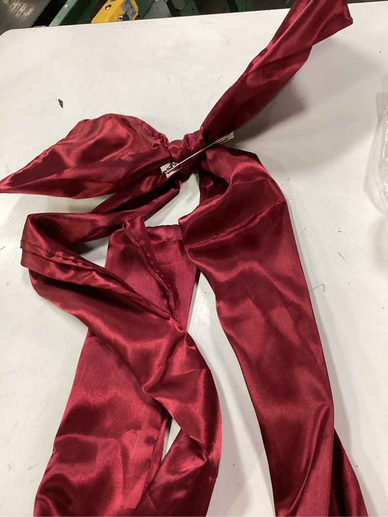 Condition photo showing As Is for Burgundy Satin 5 Table Runner & 25 Combo of TableRunner & Chair Bow Sash for Wedding