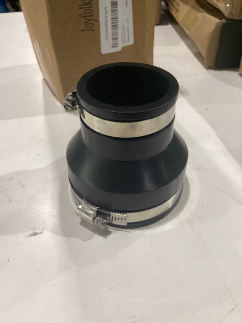 Condition photo showing Good Condition for 4 pcs 3" x 2" flexible pvc black reducing pipe coupling with stainless steel clamps fits for dwv pipes, cast iron, plastic, copper, steel plumbing connections 4 3" x 2"