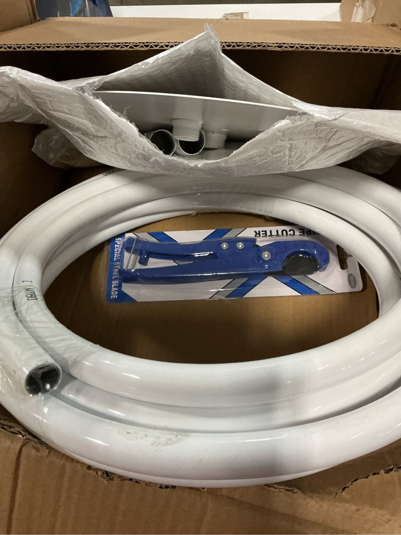 Condition photo showing Good Condition for flexible tube for artificial flowers, tube pipe for fake flowers, prop building, balloon arches, pipe stem tubing for floral wedding decor, diy arts (white(16ft+1scissor+1white base))