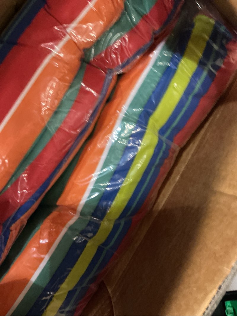 Condition photo showing New/Like New for funberry adirondack chair cushions set of 2, thicken comfy cushions for rocker non slip fade shield waterproof high back with ties stripe 2 pack