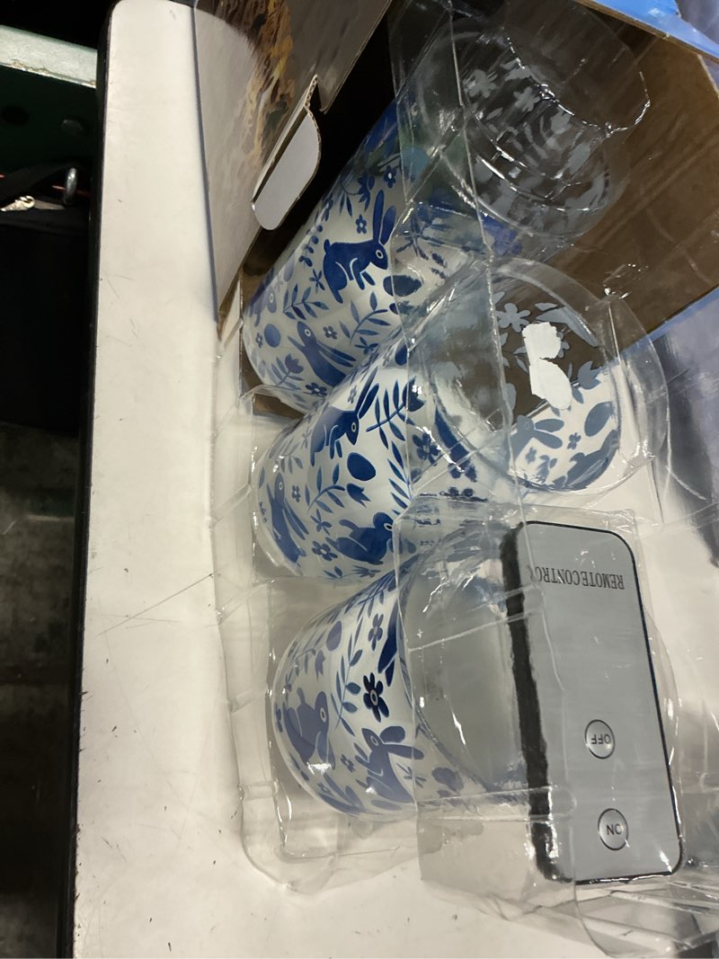 Condition photo showing Good Condition for fitz & floyd bunny decal 3-pk. led wax filled glass pillars, multi