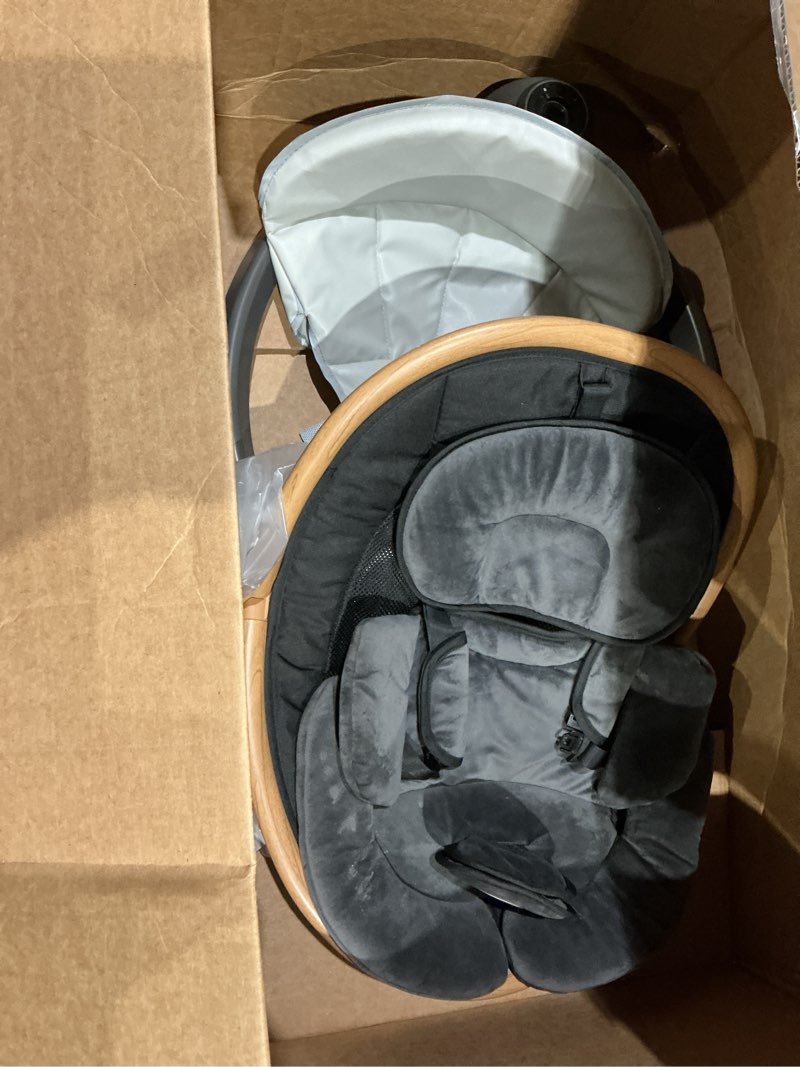 Condition photo showing As Is for baby swings for infants, fasonbaby bluetooth infant swing with music speaker with 3 seat positions, 5 speeds and remote control - portable baby swing for indoor and outdoor (black)