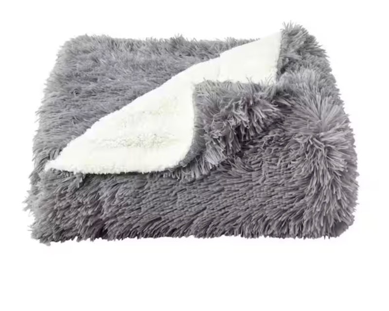 Oversized Long Pile Pewter Grey Faux Fur Hypoallergenic Throw Blanket