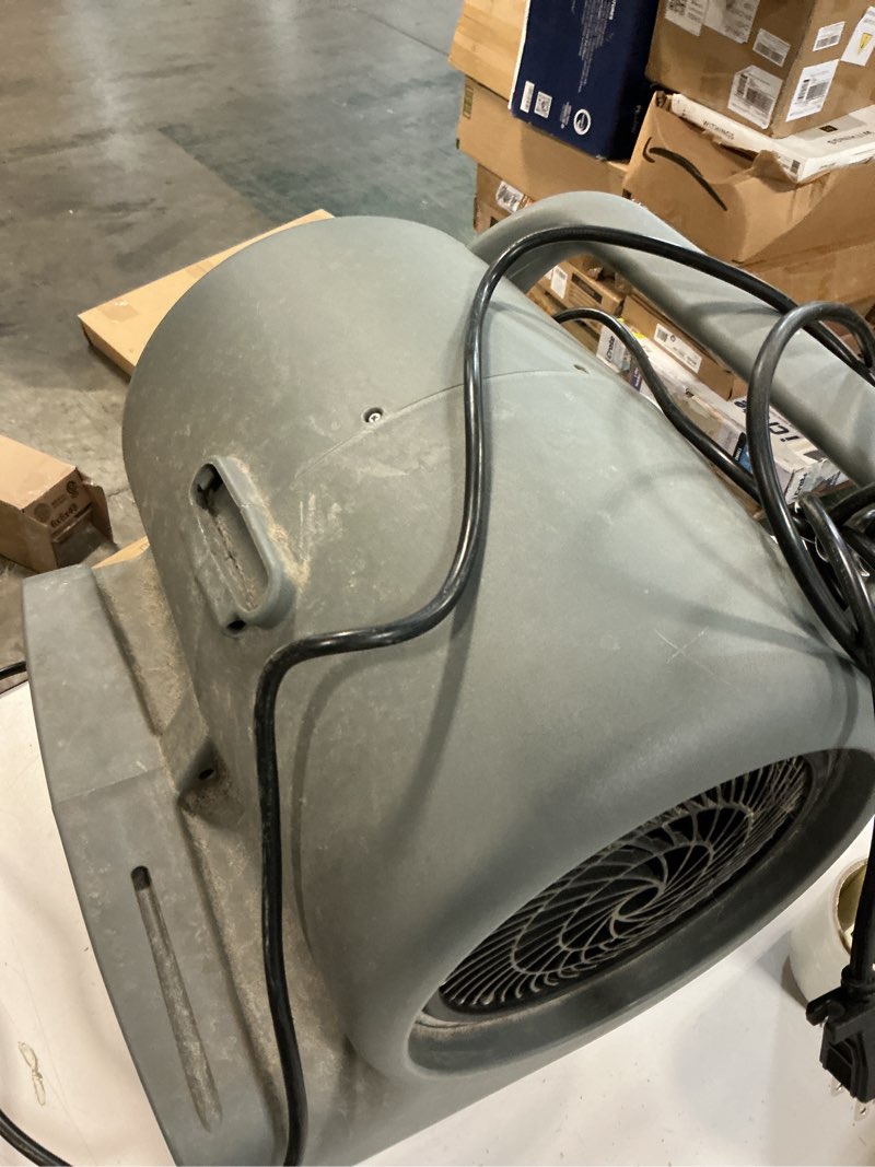 Condition photo showing As Is for 1/2 hp air mover for janitorial water damage restoration stackable carpet dryer floor blower fan in grey