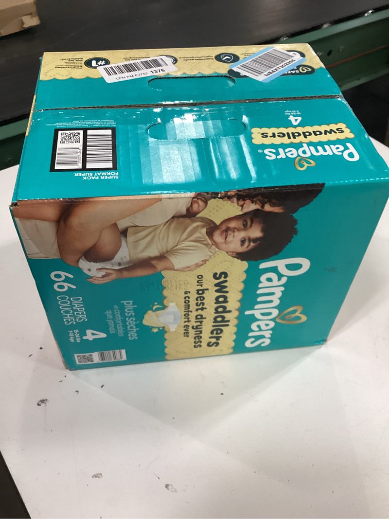 Condition photo showing New/Like New for pampers swaddlers diapers, size 4 (15-34 lbs), 66 count, absorbent, keeps baby dry and comfortable, skin safe disposable baby diaper (packaging may vary) size 4 66