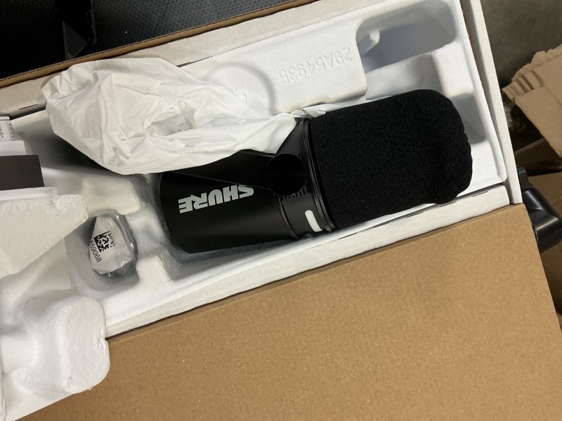 Condition photo showing Good Condition for shure mv7+ podcast dynamic microphone with stand. obs certified, enhanced audio, led touch panel, usb-c & xlr outputs, auto level mode, digital pop filter, podcasting, streaming, recording - black