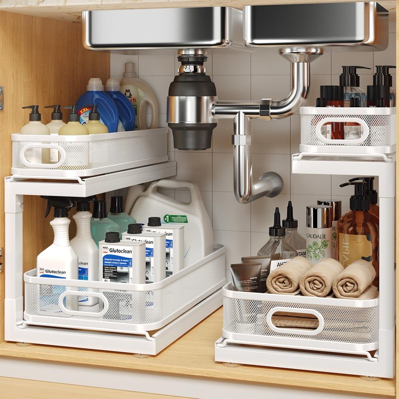 biboraya 2-pack 18.5 in depth under sink organizer with next-gen ball-bearing slides,sophisticated m