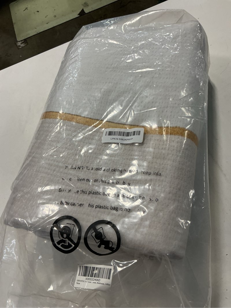 Condition photo showing New/Like New for 5x7 area rug, ivory white and light gray modern wavy abstract rug, washable non-slip low pile faux cashmere carpet for living room, bedroom, home office decor white and gray 5' x 7' (rectangular)