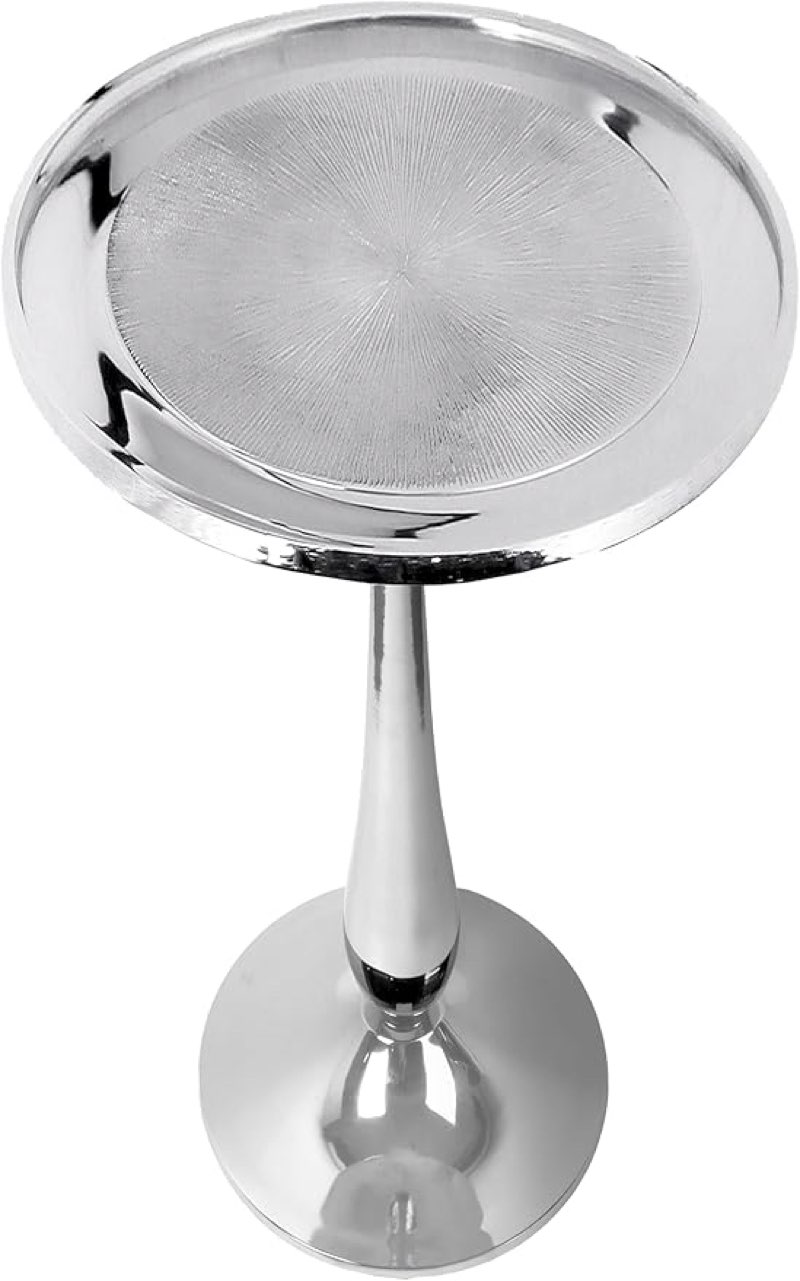 CLEENTABLE Farmhouse Pedestal Round End Table - End Table for Indoor Use - Modern Lightweight Metal Accent Side Table for Small Spaces, Nightstand, Bedroom, Living Room, Office, Balcony 21"(Silver)