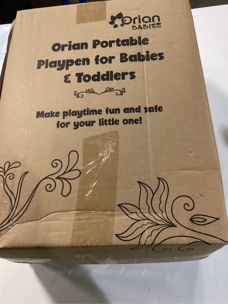 Condition photo showing New/Like New for orian baby playpen 50x50 large play yard for babies and toddlers, indoor outdoor playpen, sturdy baby play pen with mesh sides, safe baby fence play area, assembly required/not portable, w storage bag