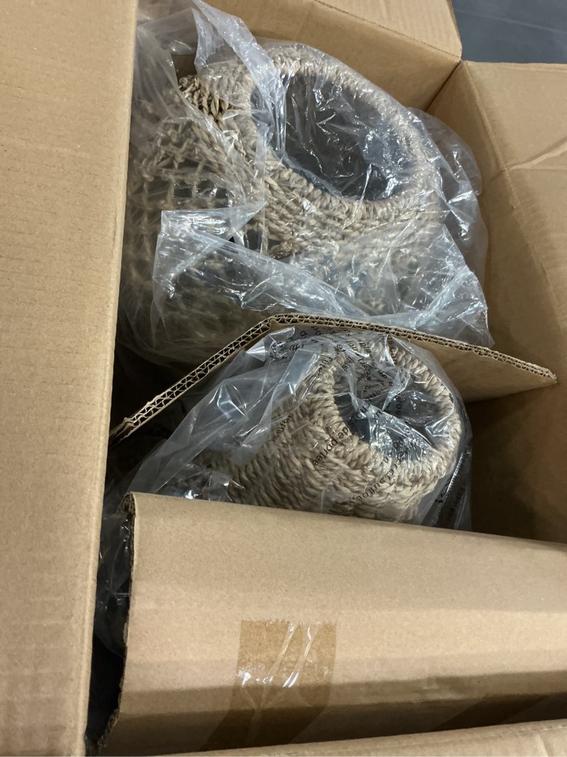 Condition photo showing Good Condition for 2-pack rattan pendant light,11.03" boho hand woven coastal brown wicker hanging lighting for farmhouse dining room kitchen bedroom hallway l11.03" *h13.79"