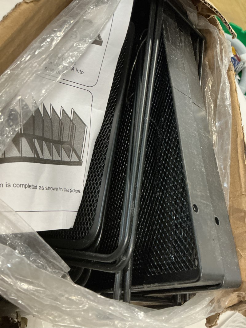 Condition photo showing As Is for 9-Section Desk File Organizer, Vertical File Holder, Mesh Desktop File Folder Metal File Binder Organizer Stand for Office Home Classroom, Black Black 1 Pack 9-Section
