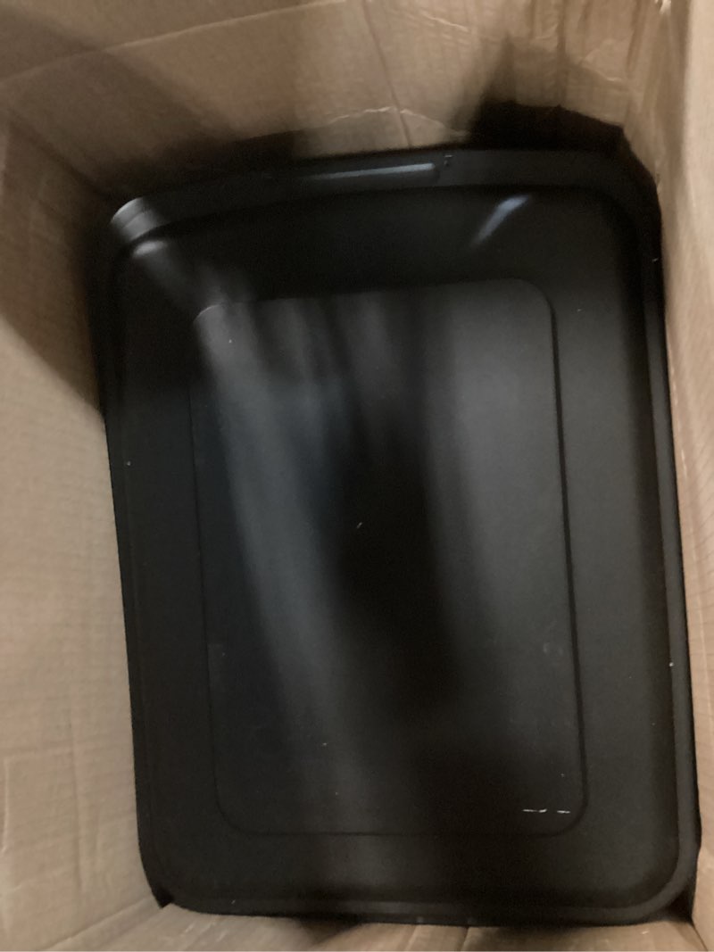 Condition photo showing As Is for iris usa airtight dog food storage container, weatherpro, up to 40 lbs, removable wheels, for dog cat bird and other pet food storage bin, keep fresh, translucent body, made in usa, smoke/black 40 lbs smoke