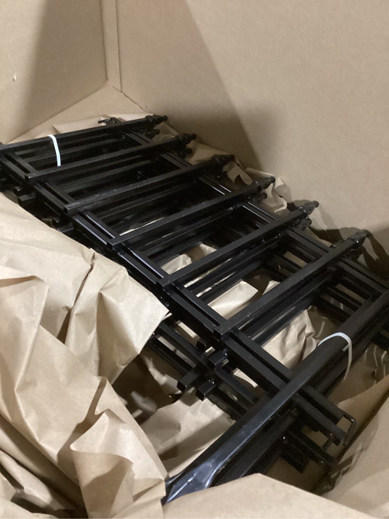 Condition photo showing As Is for thealyn metal decorative garden fence 22" wide x 18" high (5 panels, total length 9.17 feet), metal border folding fence, landscape fencing for flower bed, yard, animal barrier 18? h x 9.17 ft (5 panels) black